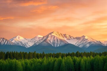 Fototapeta premium Stunning Panoramic View of a Mountain Range During Golden Hour at Low Resolution Generative AI