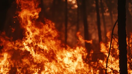 Raging Wildfire Consuming Forest with Intense Flames and Smoke