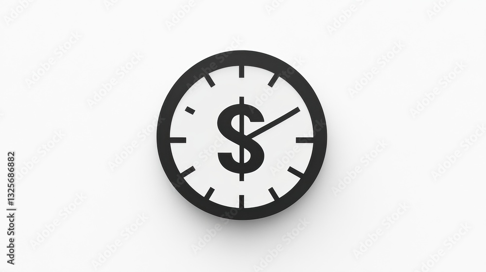 Poster symbolic representation of time and money concept showing clock with dollar sign, illustrating econo