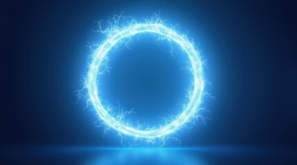 Obraz premium A glowing energy ring with an electric texture, floating on a soothing blue gradient background.
