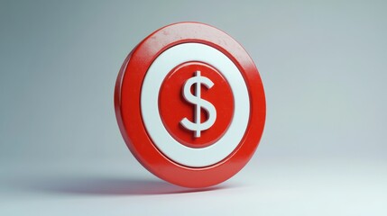 Red and White Dollar Symbol Coin on Neutral Background Representing Financial Commerce and Investment