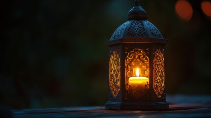 Decorative Lantern with Glow of Candlelight Illuminating a Cozy Outdoor Evening Atmosphere in Soft Focus Background