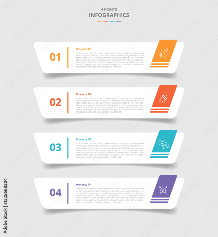 Poster 4 points template infographic with creative round rectangle box stacked with skew badge with drop sh