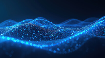 A wave-like formation of blue light particles, symbolizing the fusion of technology, energy, and futuristic innovation.