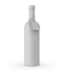 Wine bottle paper wrap with blank neck tag label 3d illustration template. 