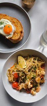 エビのパスタとクロックマダム