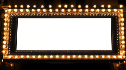 Rectangular Frame Sign With Warm Golden Lights Surrounding Blank White Space for Text Against Dark Background