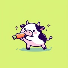 Fototapeta premium Cute cartoon cow eating a carrot.