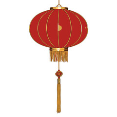 Obraz premium Radiant Red Lantern: A vibrant, detailed depiction of a traditional red lantern, symbolizing luck and prosperity. The lantern is adorned with intricate gold accents and a decorative tassel.