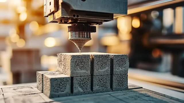 Advanced 3D printing technology creating intricate designs on a workbench in a modern workshop