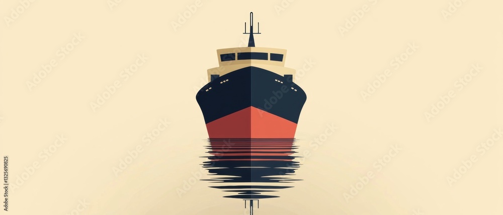 Poster abstract illustration of a ship with mirrored water reflection showcasing simple design elements and