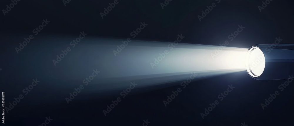 Poster beam of light from flashlight illuminating dark space with soft gradient background for creative use