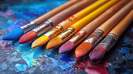 Fototapeta premium Colorful paintbrushes on a paint palette.