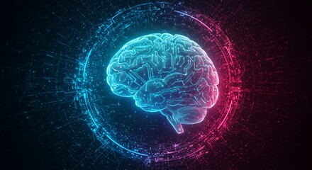 A glowing digital brain representing human cognitive function
