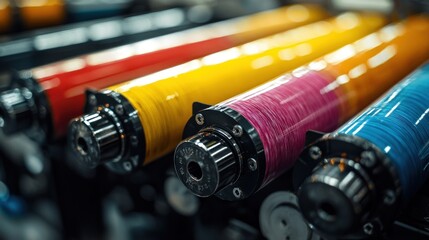Fototapeta premium A close up of the colorful printing press rollers