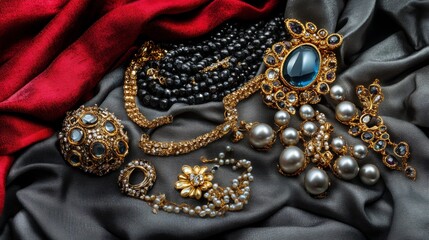 Elegant Accessories on Rich Fabric Background