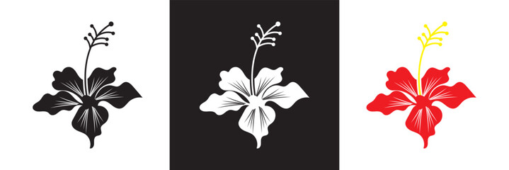 Black, white and red Hibiscus Flower icon. A Simple, Elegant Design Ideal for Beauty, Nature, or Floral-related Branding Projects. Vector illustration. isolated on white and black background. EPS 10