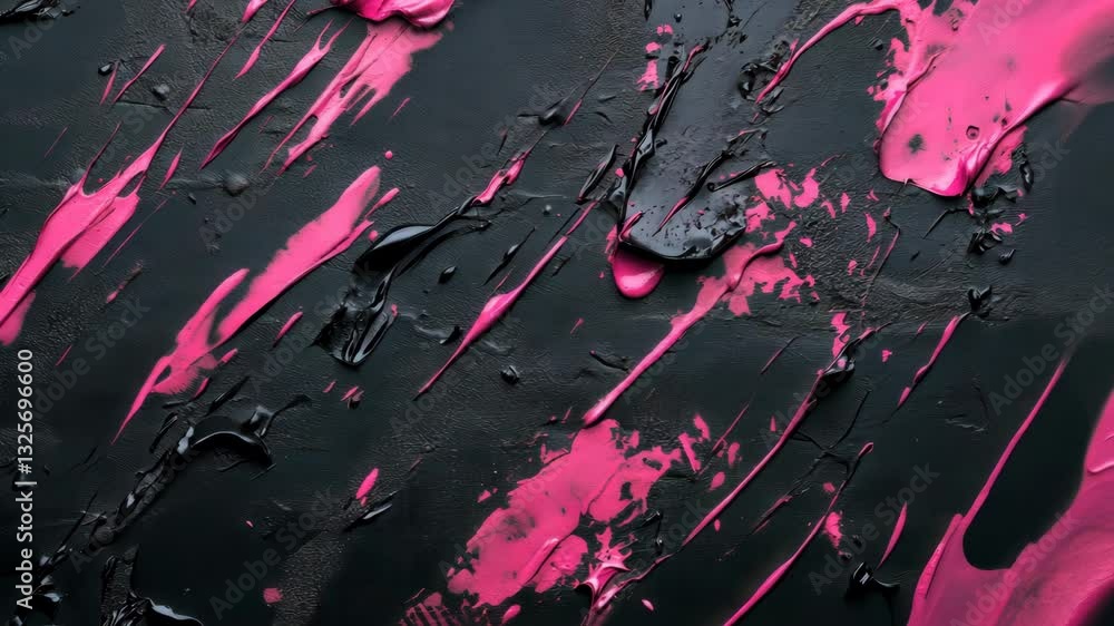 Poster dynamic splash of pink paint on black surface creating abstract art movement
