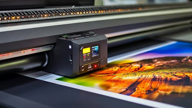 Large format printer printing a vivid landscape image