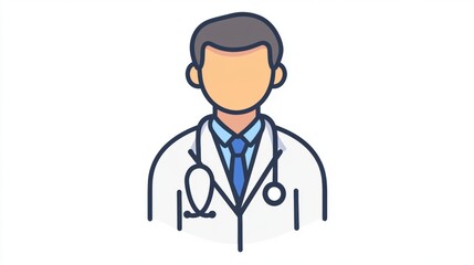 Fototapeta premium Illustration of a Male Doctor in a White Coat with Stethoscope and Blue Tie, Professional Medical Graphic Design for Health Themes