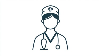 Fototapeta premium Simple and Clean Illustration of a Nurse in Uniform with Stethoscope and Cap Representing Healthcare Professionals in Modern Design