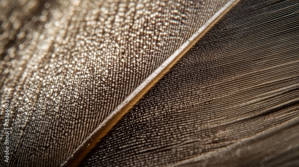 Poster intricate macro image of a bird feather highlighting fine details, textures, and natural patterns in