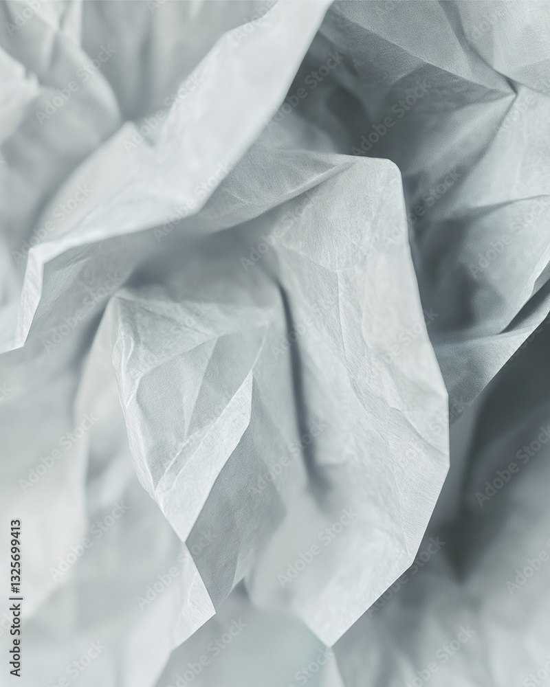 Poster textures in tissue: an abstract macro shot showcases the intricate textures of a crumpled tissue pap