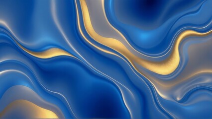 Generative A.I. creates fluid, abstract waves in gold and blue, evoking elegance and motion with a silky texture and harmonious contrast