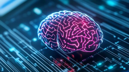 Futuristic Brain Design with Neon Patterns and Digital Background