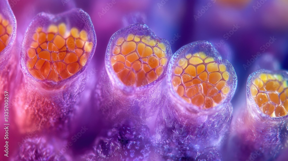 Poster close-up view of colorful coral polyps underwater showing intricate structures and vibrant colors fo