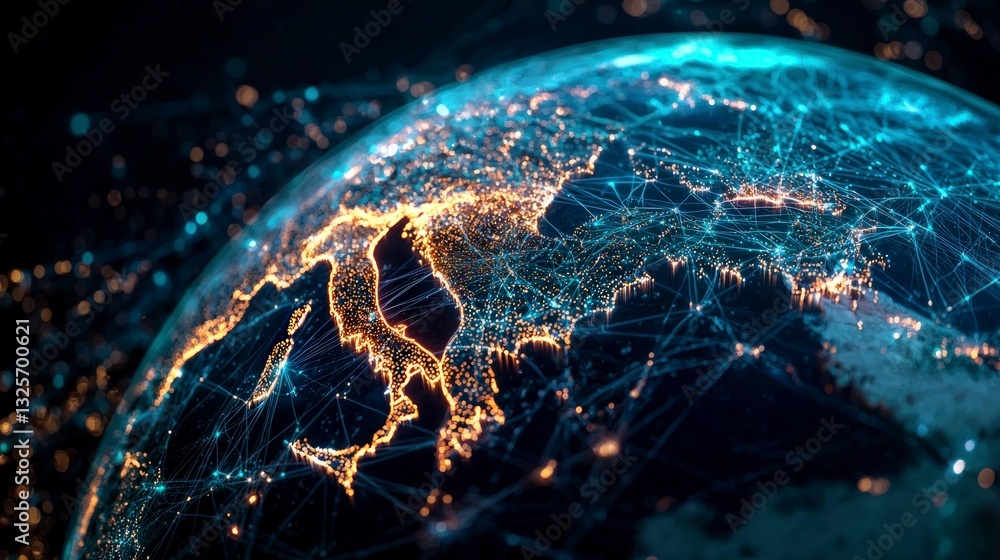Aufkleber global network illuminated earth interconnected world high resolution image