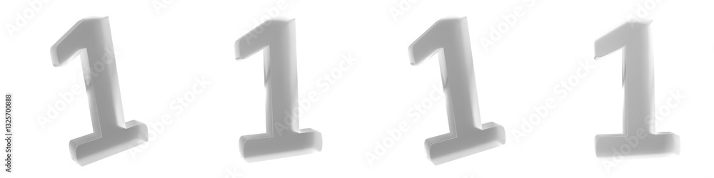 Poster set of 3d 4 white frosted glass number 1 shapes isolated on a transparent background. 3d elements fo