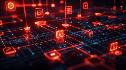 Digital Circuit Board Showing Data Connection And Security Protocols