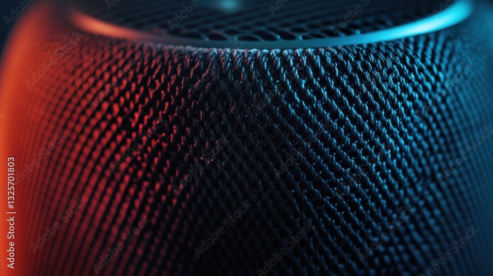 Aufkleber close-up view of textured surface of a modern wireless speaker with subtle lighting effects in blue 