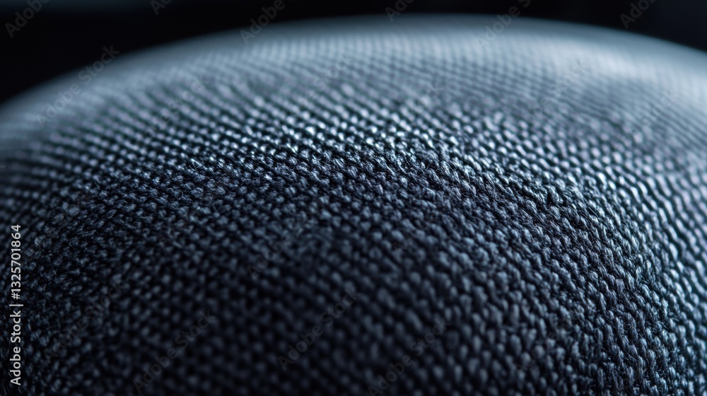 Poster close-up view of textured fabric surface with intricate weave patterns in shades of dark blue, ideal