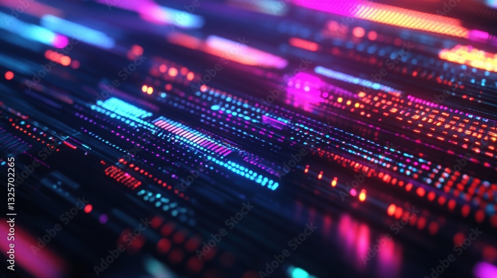 Poster colorful abstract lines with digital glow in technology background for innovative design and modern 