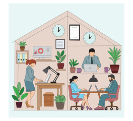 Modern Office Workspace Team Collaboration and Business Productivity Illustration.