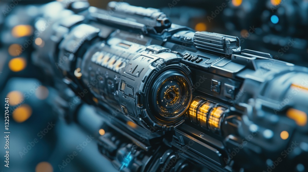 Poster futuristic sci-fi weapon detail featuring intricate design and advanced technology elements in a sha