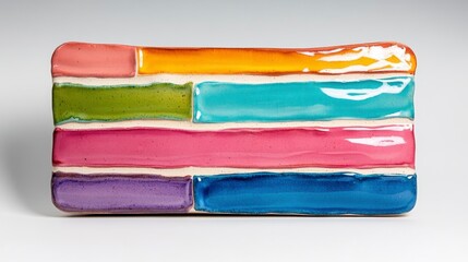 Colorful Ceramic Dish with Vibrant Stripes for Serving Food