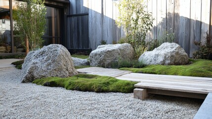 A front yard with a natural-looking rock waterfall, moss-covered stones, and a wooden footbridge. --chaos 20 --ar 16:9 --quality 2 --v 6.1 Job ID: e070e35a-1686-4768-90c7-5c77c79fd149
