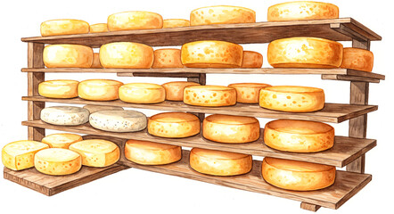watercolor art natural cheese production and drying . Generative AI