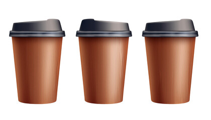 paper coffee cups mock-up set isolated on transparent background png.