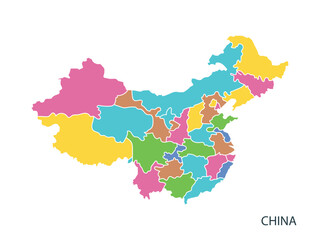 China map per area line flat colour