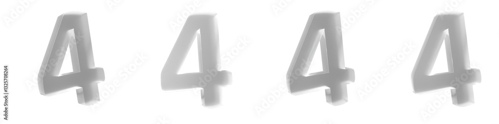 Poster set of 3d 4 white frosted glass number 4 shapes isolated on a transparent background. 3d elements fo