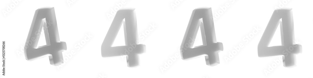 Poster set of 3d 4 white frosted glass number 4 shapes isolated on a transparent background. 3d elements fo