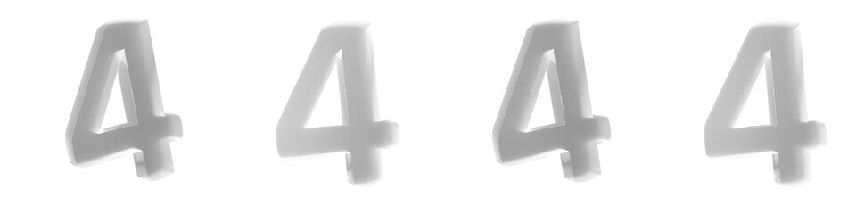 Obraz premium Set of 3d 4 white frosted glass number 4 shapes isolated on a transparent background. 3d elements for graphic design.