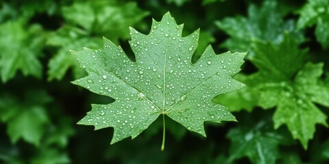 Close-Up of a Single Leaf Glistening with Fresh Raindrops
