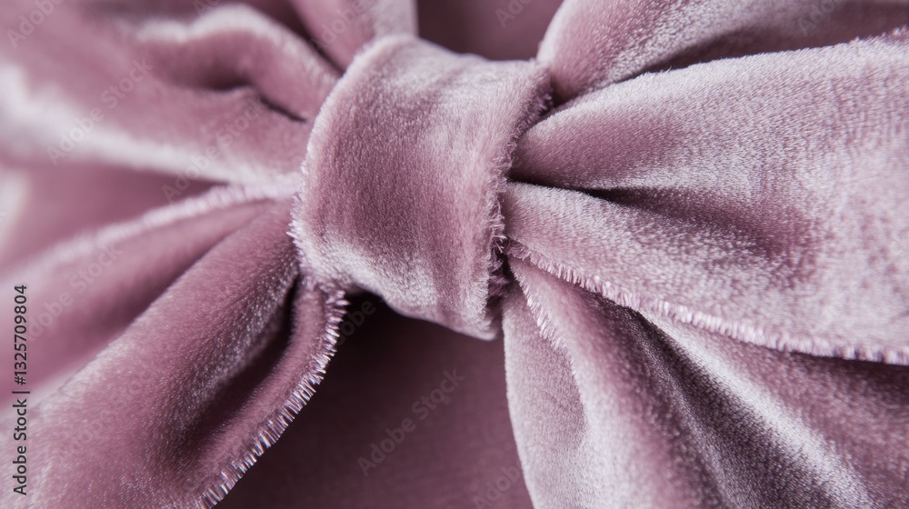 Poster luxurious close-up of soft velvet bow in elegant mauve color displaying texture and detail on fabric
