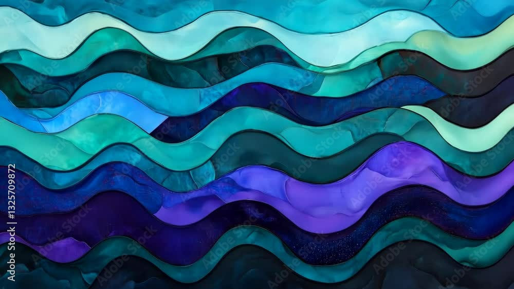 Poster colorful abstract waves in shades of blue and purple create a tranquil and dynamic visual effect