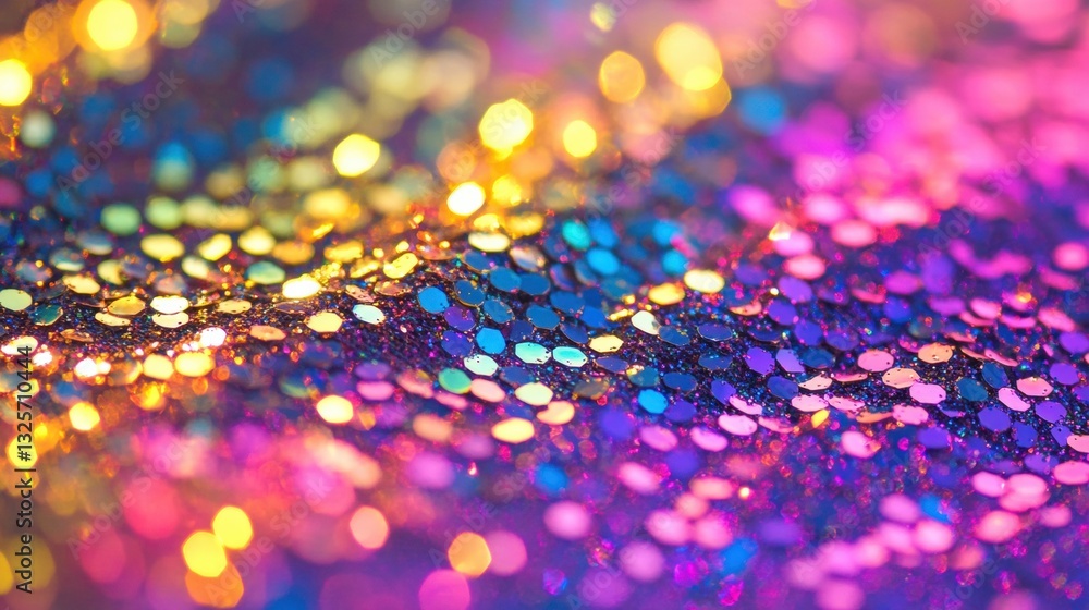 Poster vibrant colorful glitter sparkles with bokeh effect on shiny surface for festive and creative backgr